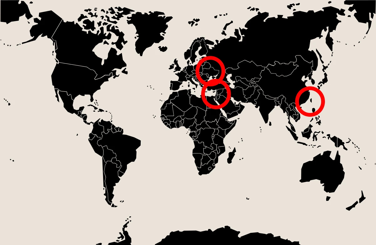 World map conflict zones.