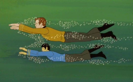 Animated Kirk and Spock swimming