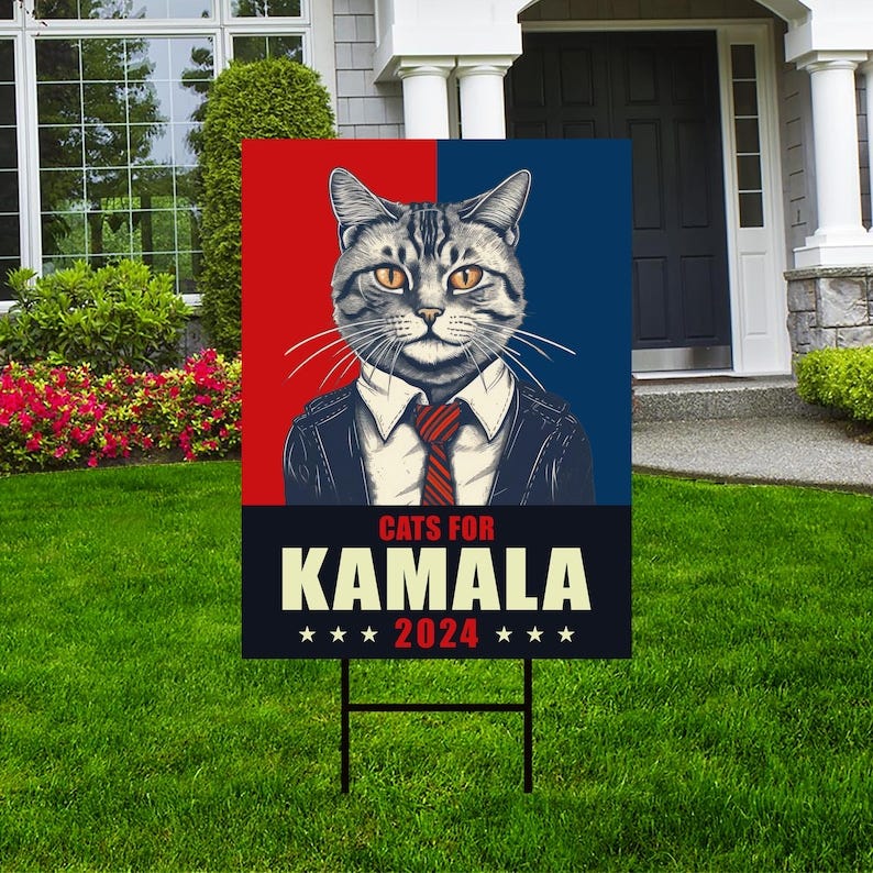 Kamala Harris 2024 Yard Sign Coroplast Kamala Harris For President 2024 Lawn Sign, Election, Childless Cat Ladies Signs with Metal H-Stake image 1