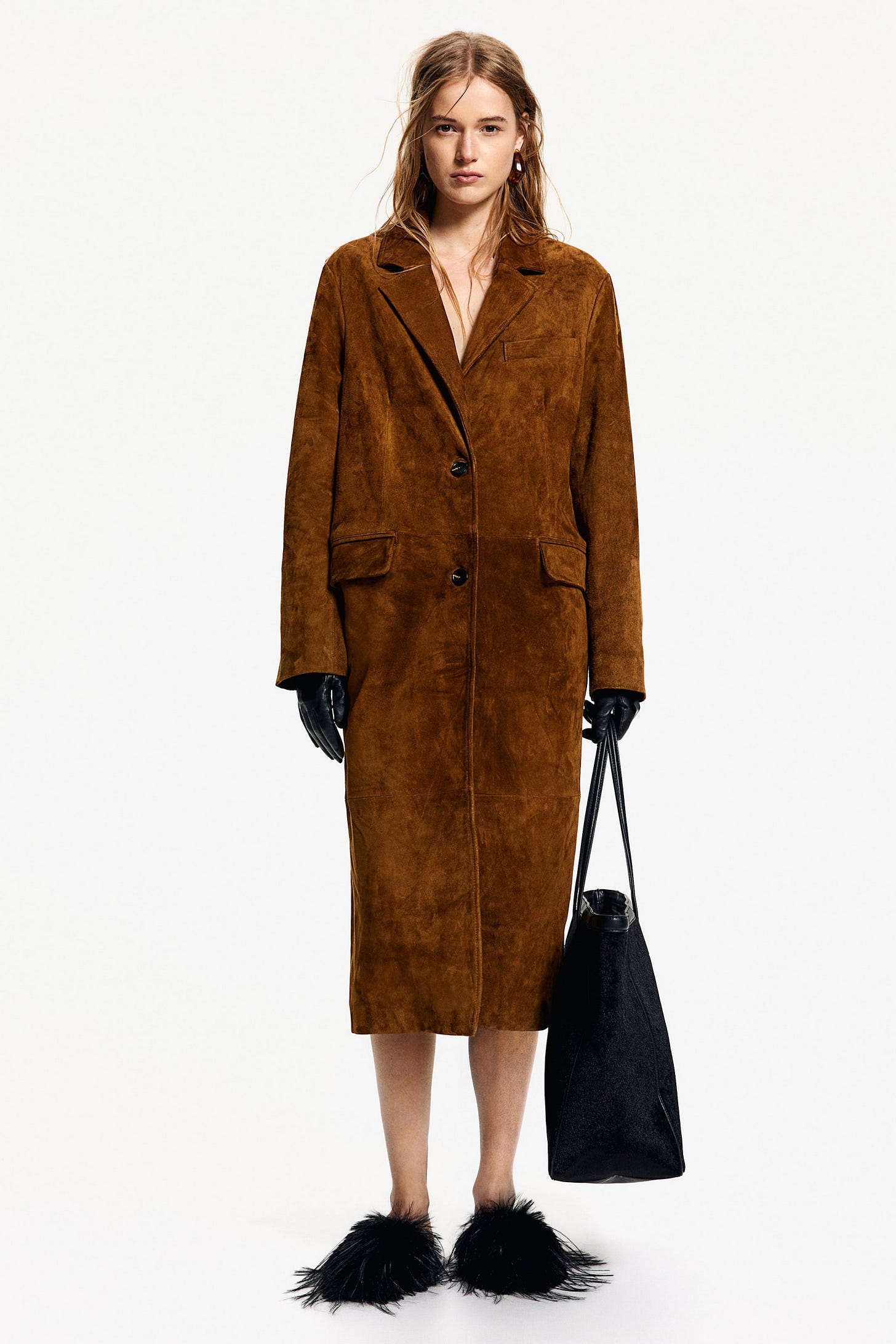 Oversized suede coat - Brown - Ladies | H&M GB 1