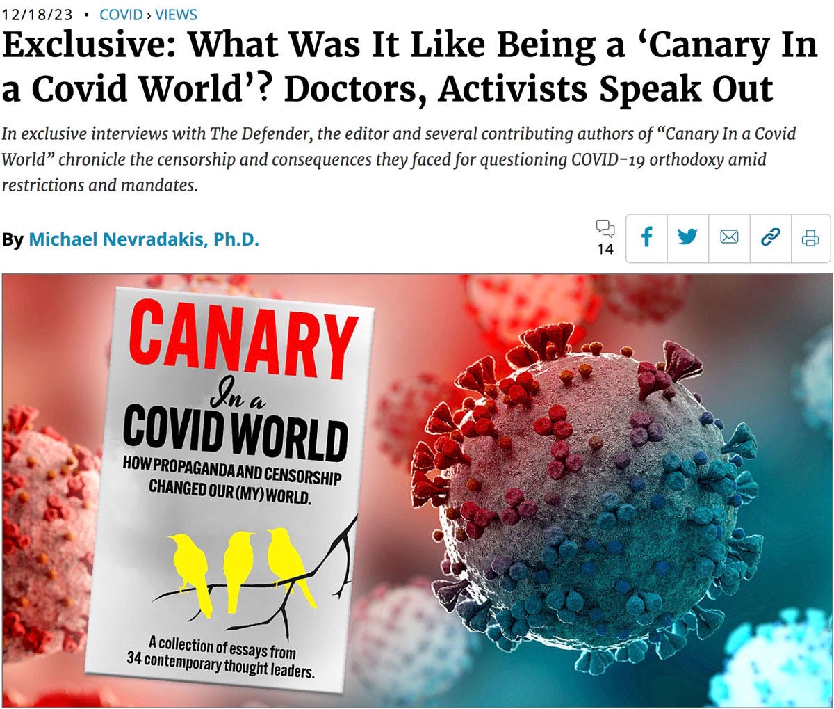 Children's Health Defense: The Defender Article on Canary in a COVID World