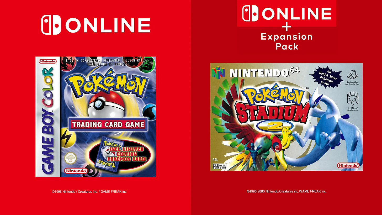 Pokémon Trading Card Game and Pokémon Stadium 2, which were originally releasd on Game Boy Color and Nintendo 64 respectively, are now available to play with the relevant Nintendo Switch Online subscriptions