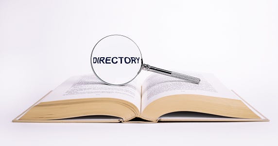 Directory word on book through magnifier