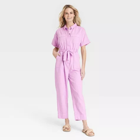 Women's Short Sleeve Button-Front Boilersuit - Universal Thread™, 1 of 11