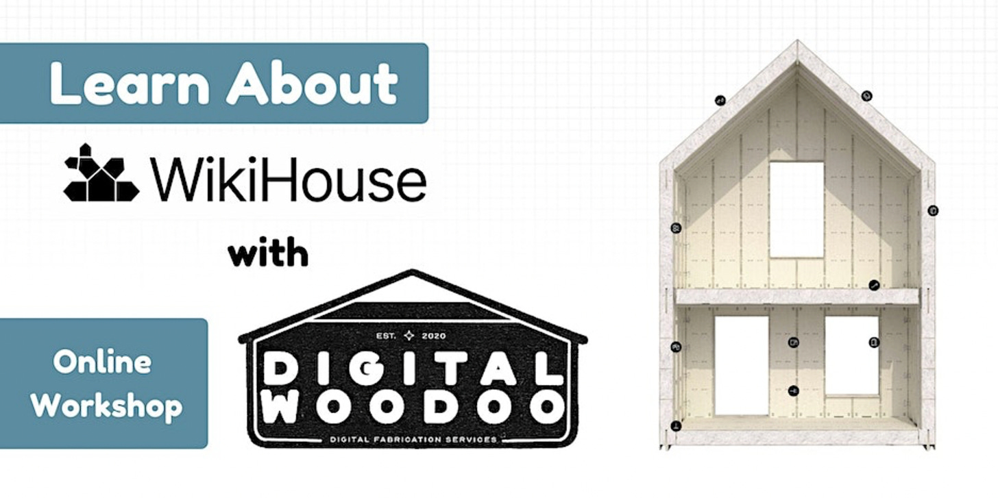 A poster to the event that reads: learn about WikiHouse with Digital Woodoo, online workshop