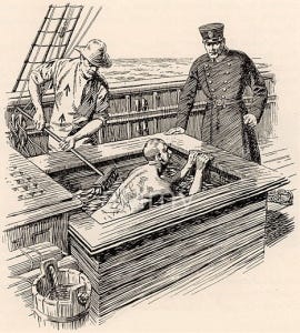 ‘Salt bath’ torture of a convict after being flogged, during transportation to Australia in the 19th century.