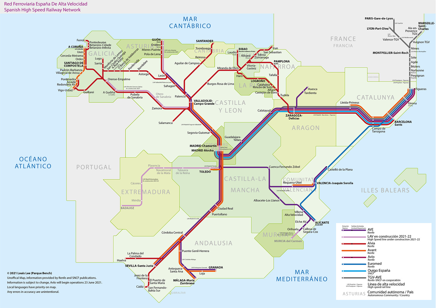 I've created a map of Spain's High Speed Rail Network : r/TransitDiagrams