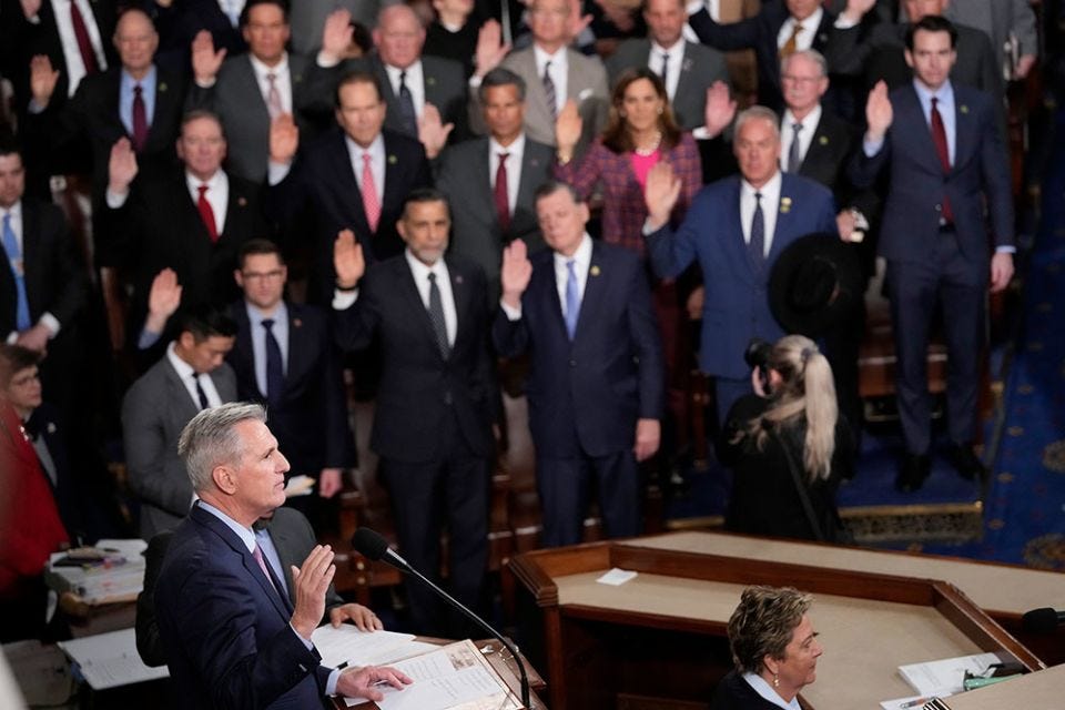 McCarthy swears in members of the 118th Congress. (Alex Brandon/AP)