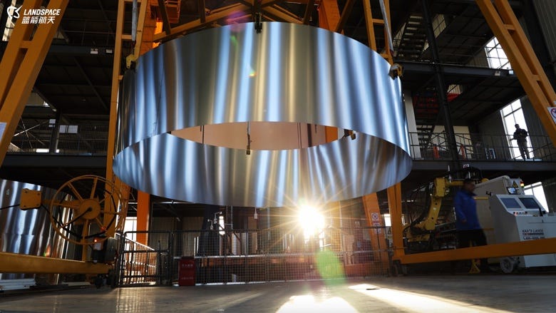 A Zhuque-3 tank section being hoisted.