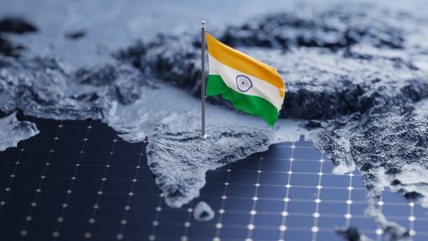 flag of india waving on pole on the 3d topographic map surface and abstract background with a grid - government of india bildbanksfoton och bilder