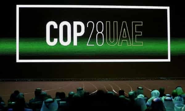 A Cop28 UAE logo in Abu Dhabi