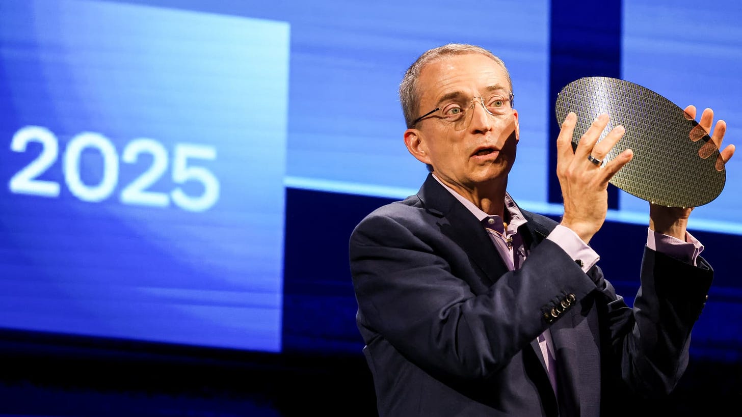 Intel CEO Pat Gelsinger holds a sample of a wafer during his keynote speech at the Computex conference in Taipei on June 4, 2024.