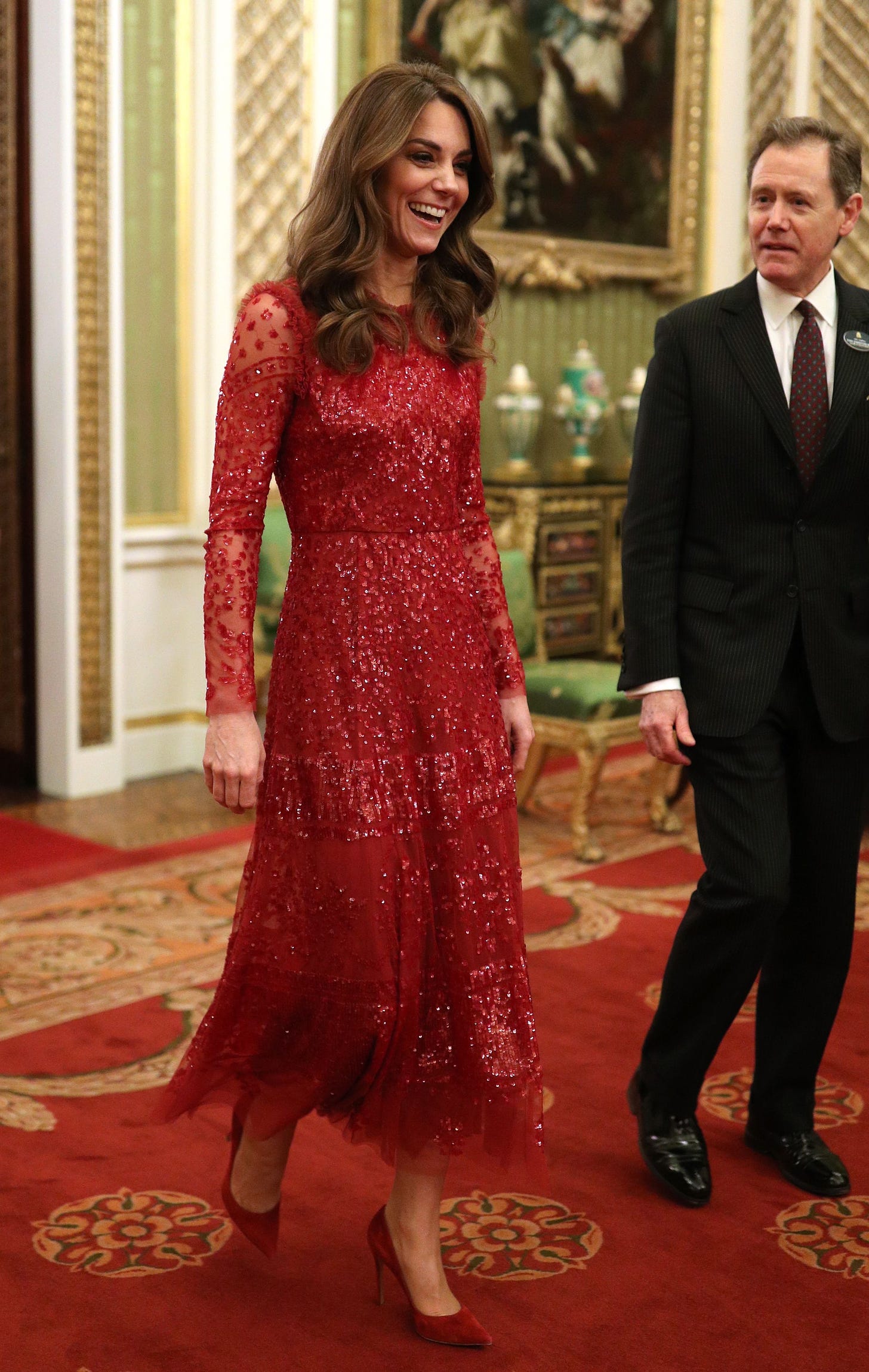 Princess of Wales wearing a red Needle & Thread embellished dress