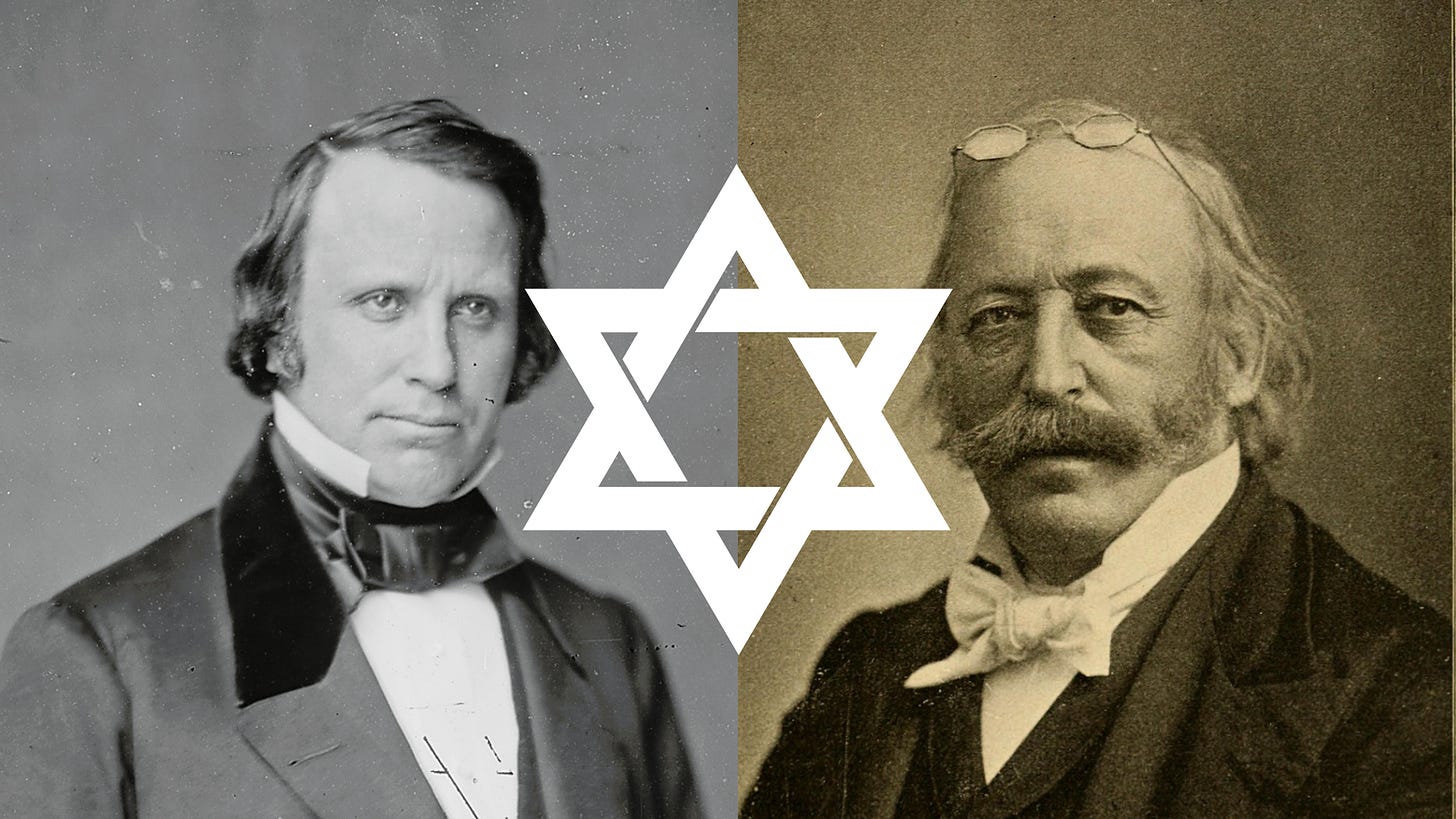 Side by side images of Henry Wilson and Rabbi Issac Wise with the Star of David overlaid