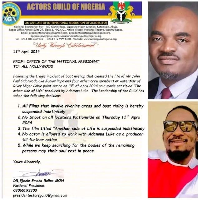 Junior Pope's death confirmed by Actors Guild of Nigeria, issues a statement!!!
