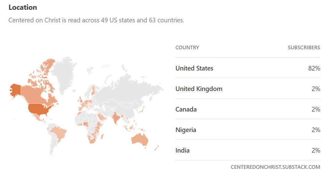 A map of subscribers to Centered on Christ from around the world.
