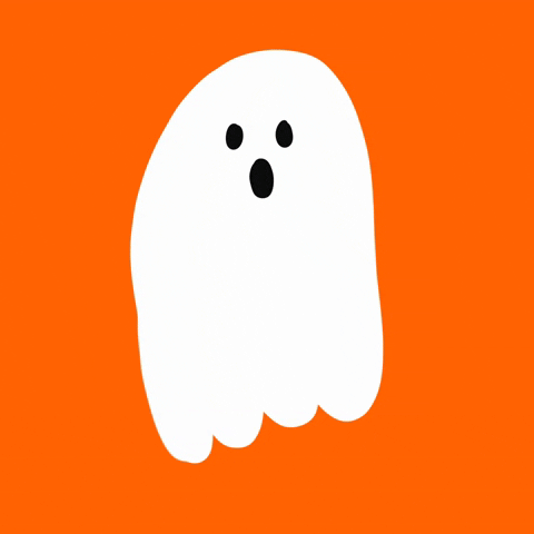 A ghost says boo and smiles