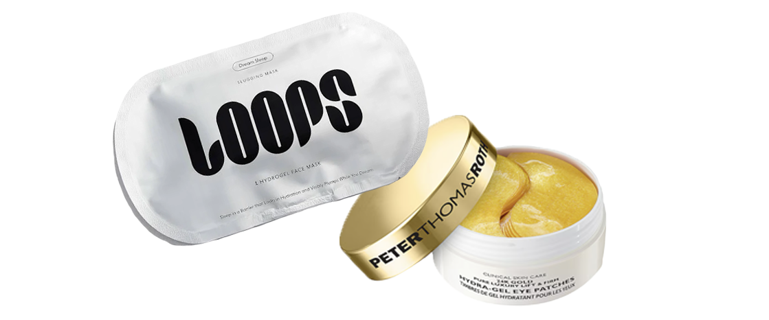 Images of sheet masks from Loops and under eye patches by Peter Thomas Roth.