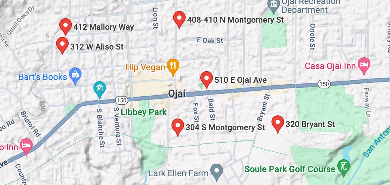 Locations of six housing projects including 80 units of affordable housing (408 Montgomery St. in not yet approved)