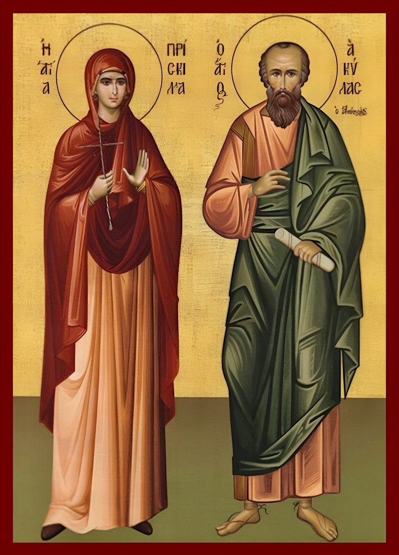Saint Priscilla and Aquila - Greek Orthodox Catholic Christian Byzantine wooden icon Without frame Saint Priscilla and Aquila - Greek Orthodox Catholic Christian Byzantine wooden icon Without frame