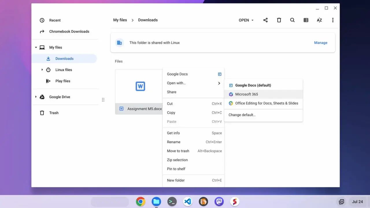 Microsoft Office 365 is an app option for documents on a Chromebook