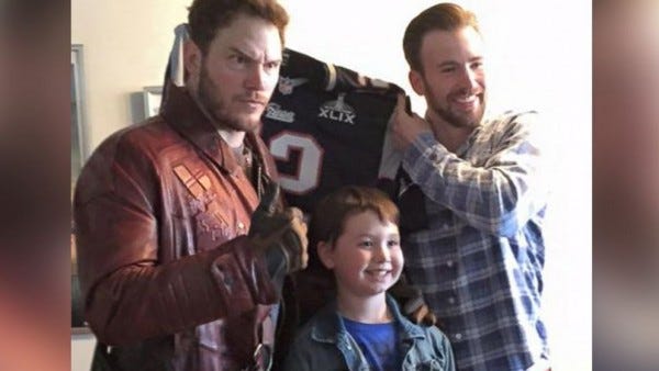 star lord chris pratt with chris evans super bowl