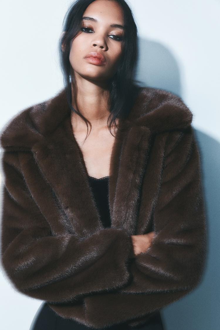Zara FAUX FUR JACKET - Tobacco - Image 1