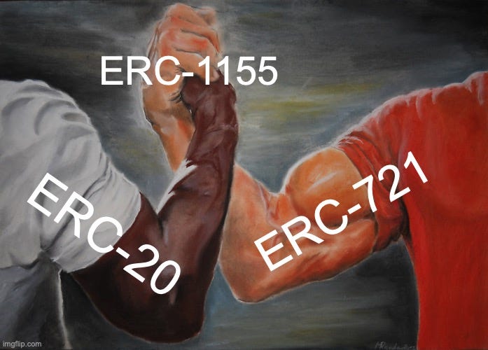 Epic Handshake Meme |  ERC-1155; ERC-721; ERC-20 | image tagged in memes,epic handshake | made w/ Imgflip meme maker