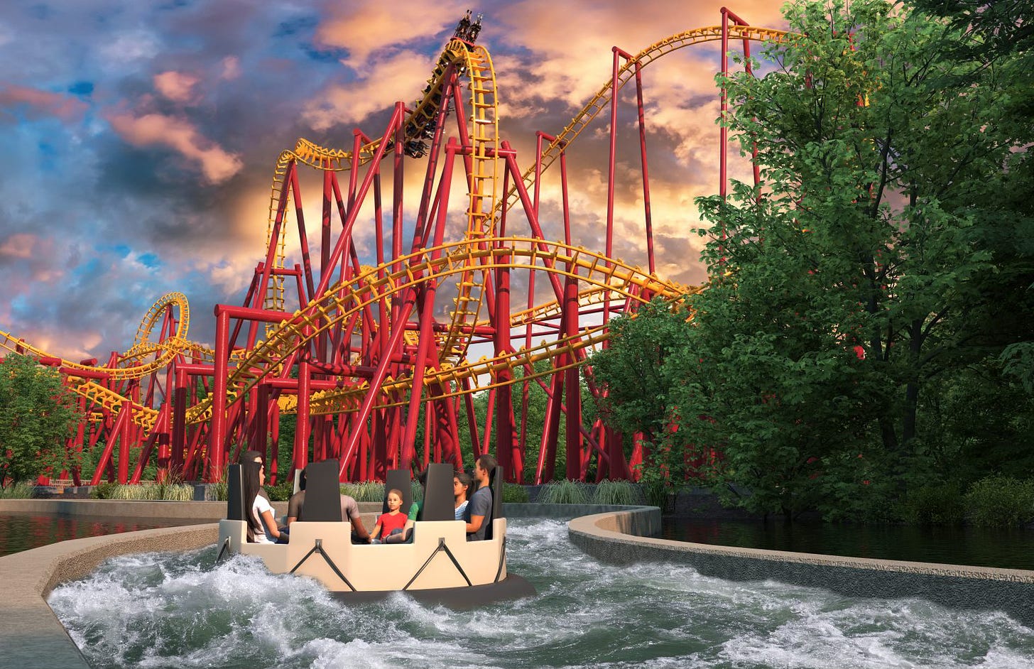 QuantumCanyon Rapids river raft ride rendering at Six Flags America