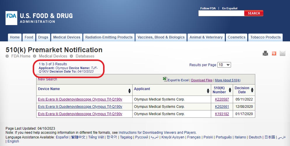 Search results for TJF-Q190V as Device Name and Olympus as Applicant Name