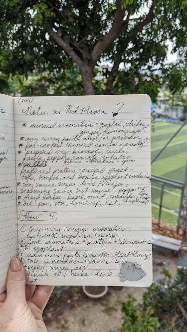handwritten notes on pad mama dish