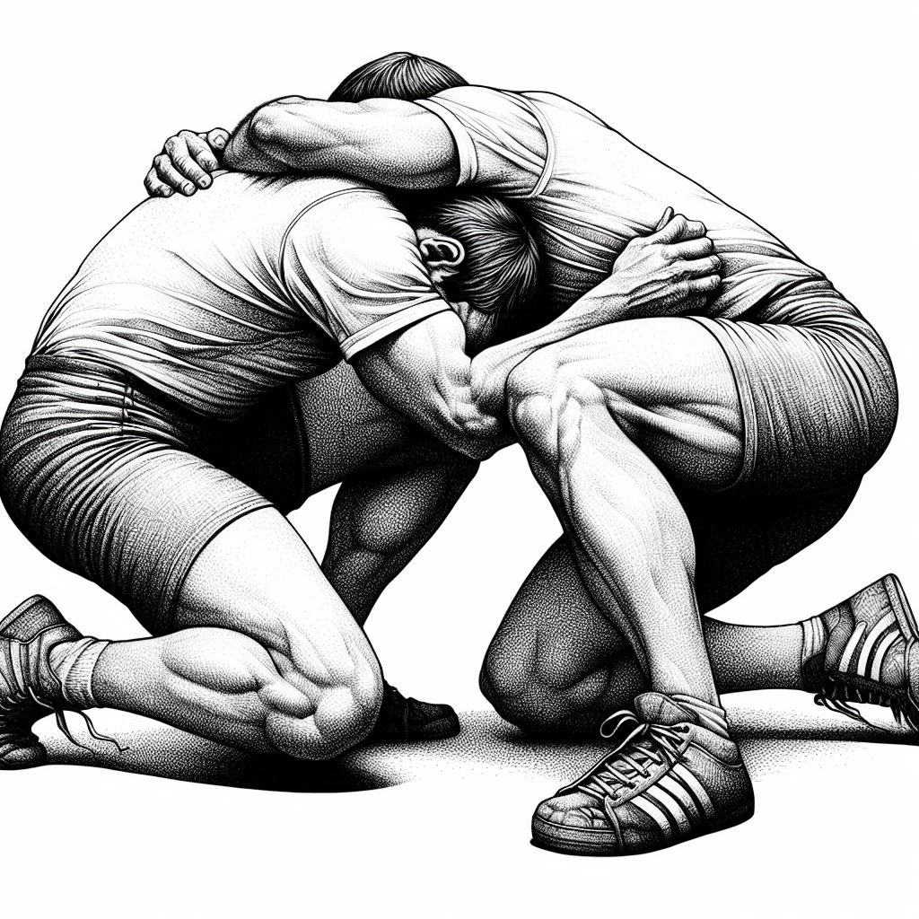 Drawing of two men wrestling