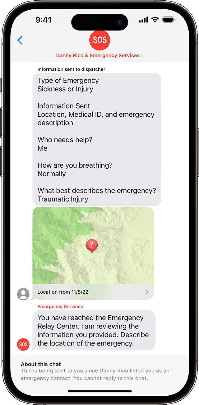 Share a transcript of Emergency SOS via satellite texts