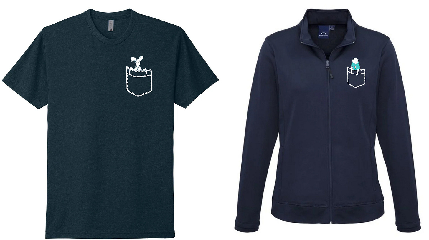 Photo mockups of a shirt design with the above pocket images placed on the left chest area.