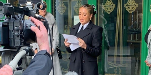 Georgia Harrison making a statement outside Chelmsford Crown Court