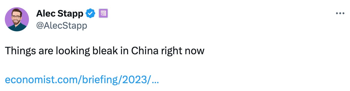 Post See new Tweets Conversation Alec Stapp  @AlecStapp · Aug 19 Ah, so that’s why China decided to stop publishing youth unemployment data Alec Stapp  @AlecStapp Things are looking bleak in China right now 