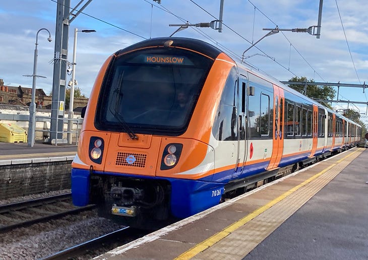 An Overground train running to Hounslow