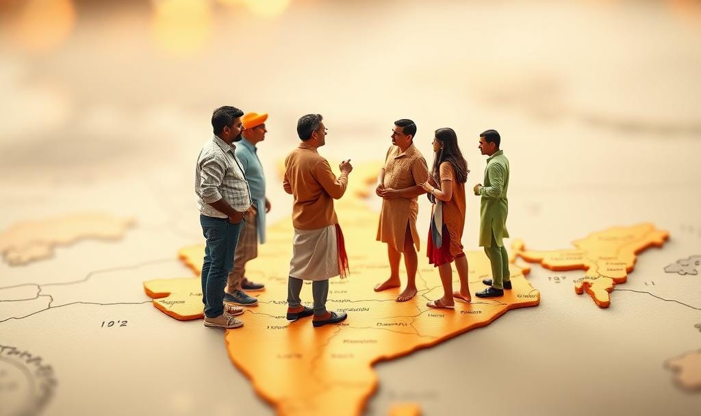 People standing on the map of India