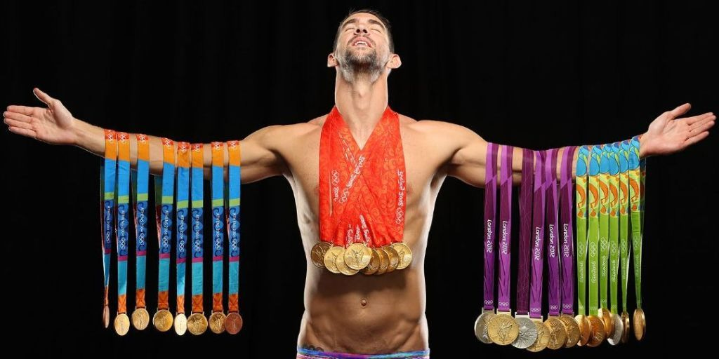 Michael Phelps Poses With All His Gold Medals