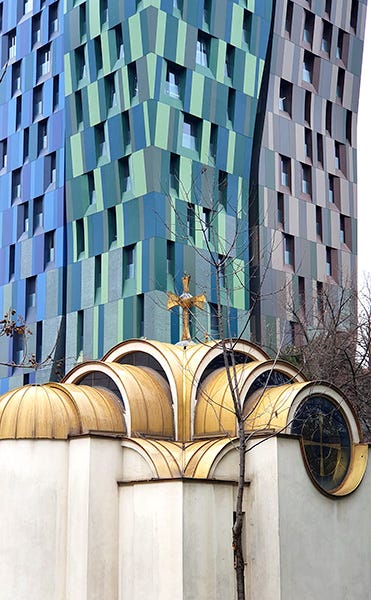 new and old buildings in Tirana, Albania