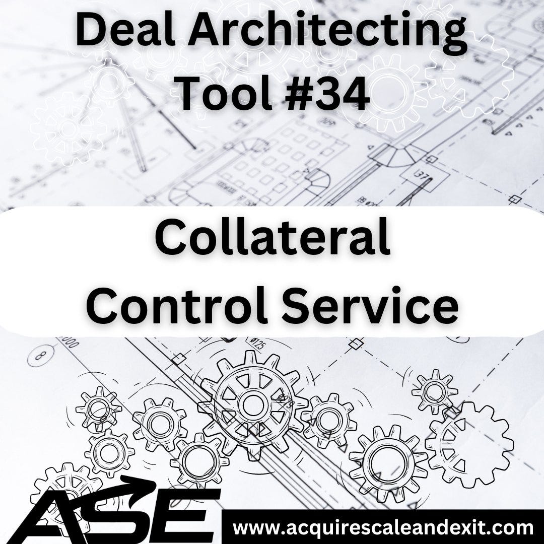 May be an image of text that says 'Deal Architecting Tool #34 0.0.0 Collateral Control Service www.acquirescaleandexit.com'