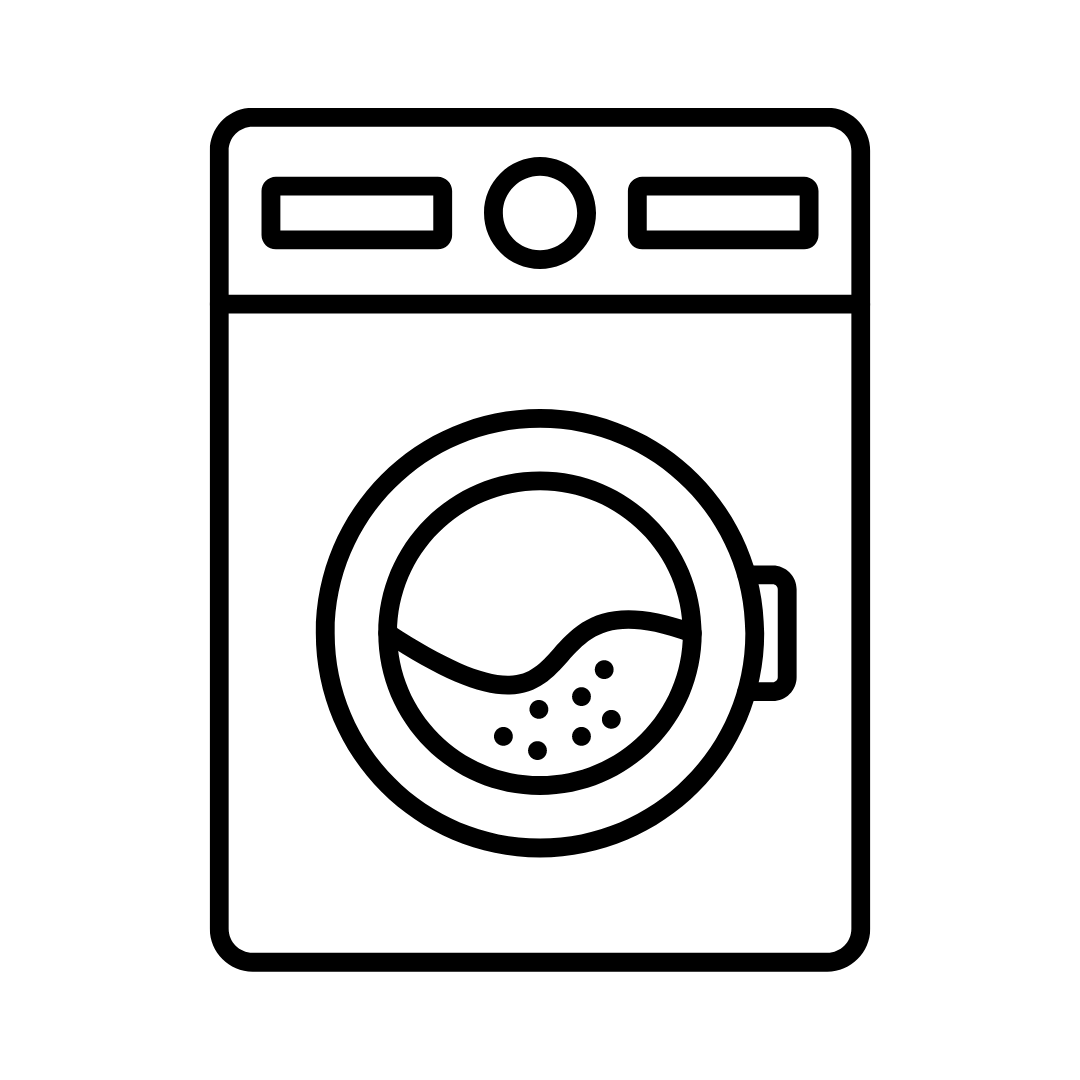 black and white illustration of a washing machine