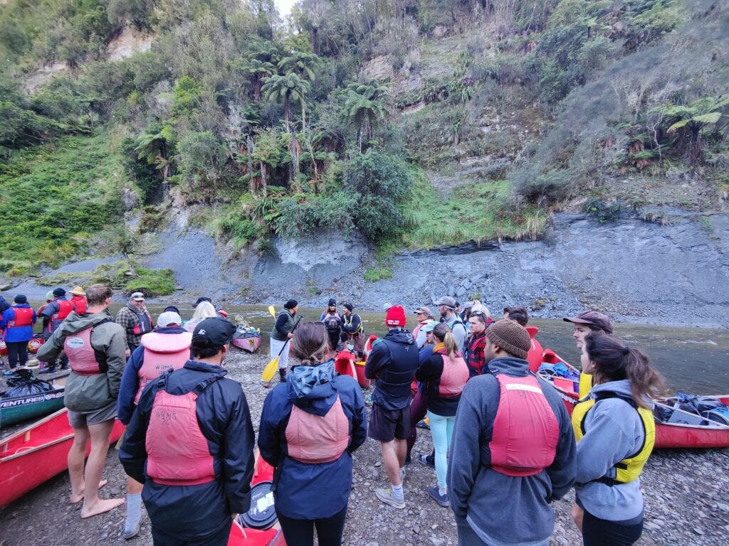 Briefing participants before their Whanganui River Journey begins