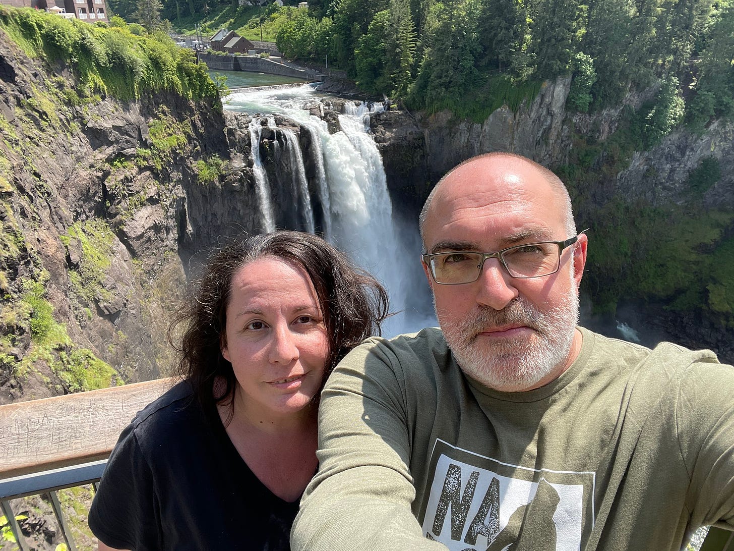 Mary and Brian in front of the waterfall from Twin Peaks.