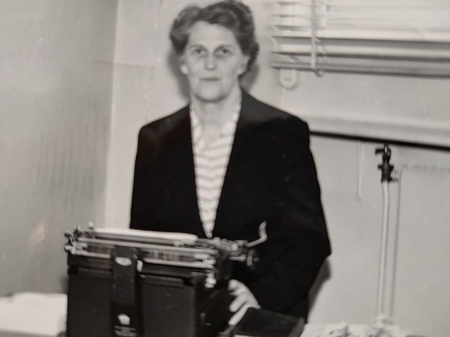 a picture of Great Aunt Ruth, taken in the early 1960s, at her office in Norway