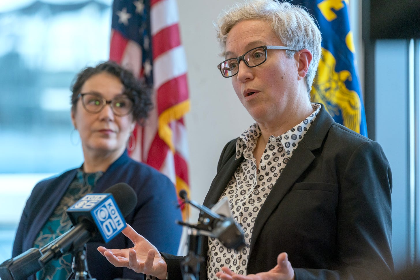 Oregon Gov. Tina Kotek speaks at a press conference in Portland, Jan. 30, 2024. On Monday, Kotek signaled she's ready to veto the funding to seven projects unless it's clear the projects pave the way for new housing.