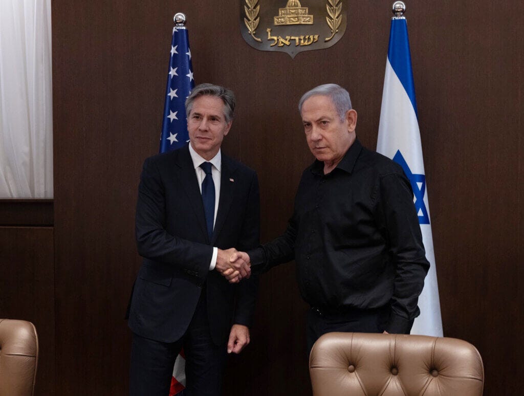 Secretary of State Antony J. Blinken meets with Israeli Prime Minister Benjamin Netanyahu in Tel Aviv on October 16, 2023. [State Department photo by Chuck Kennedy]