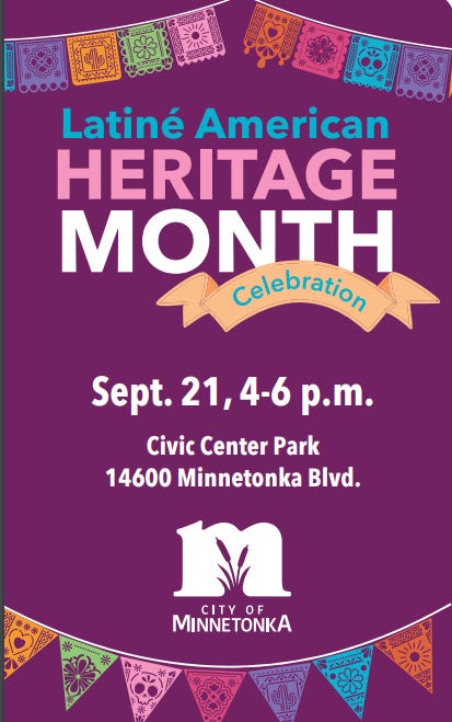 Latino American Heritage Month Celebration, September 21, 4 pm, Civic Center Park