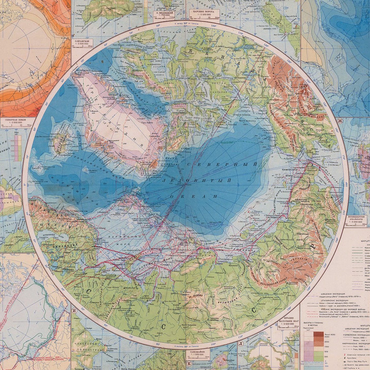 A map of the Arctic Circle, text in Cyrillic alphabet A map of the Arctic Circle, text in Cyrillic alphabet