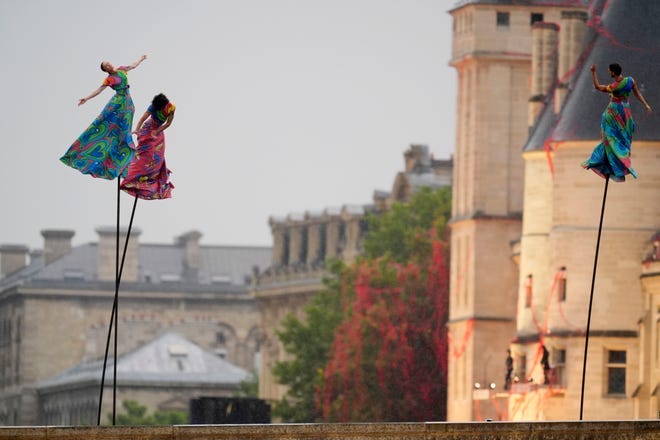 A general view of performers during the Opening Ceremony for the Paris 2024 Olympic Summer Games.